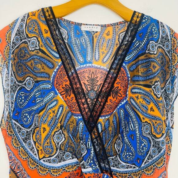 Sandro bandana-print Short-Sleeved Satin Mini Dress size 42 or US 10 - Picture 4 of 8